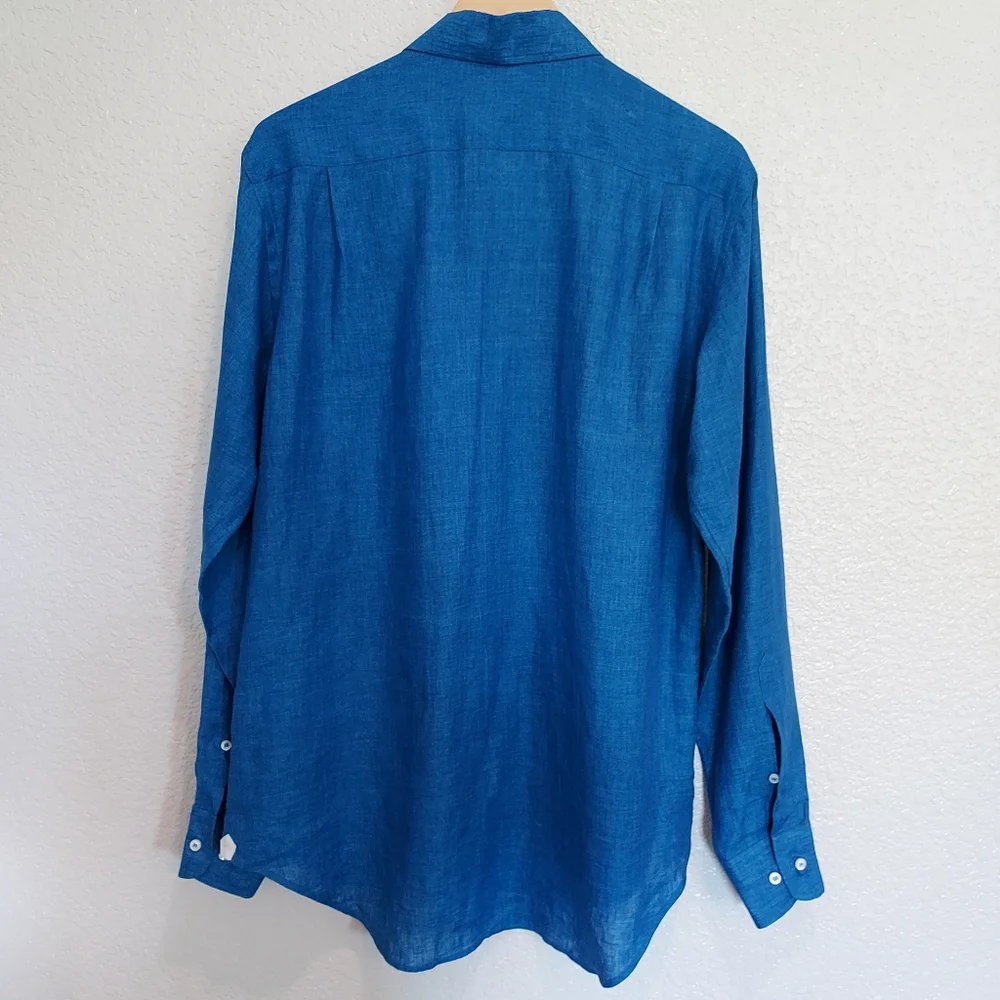 Loro Piana Blue Long Sleeve Button Down - Picture 5 of 13